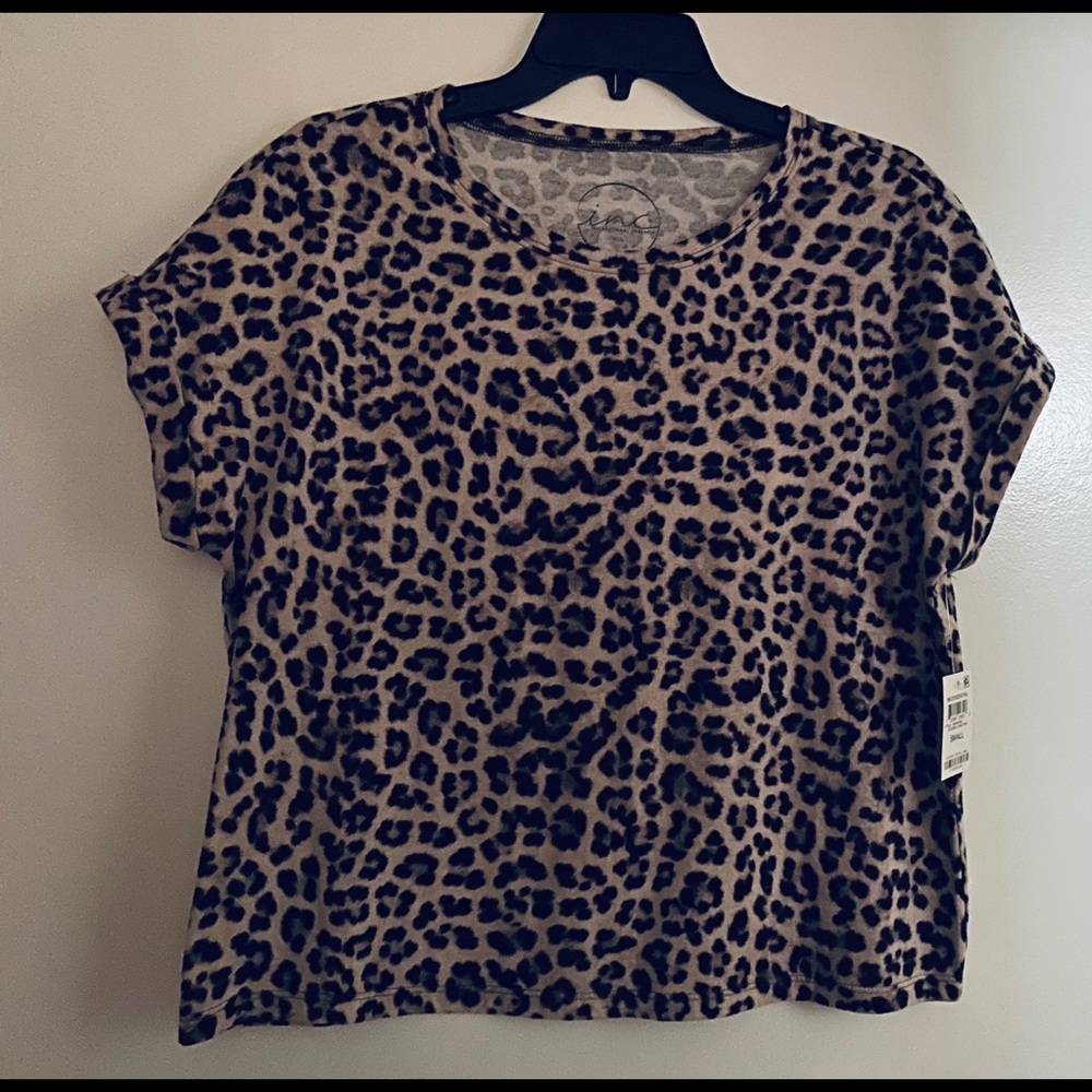 INC Short Sleeve Leopard Print Top